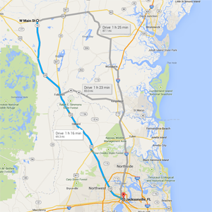 map from Jacksonville to Hoboken GA